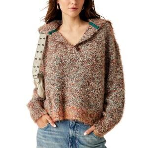 Free People Women's Stellar Collared Textured Sweater in Auburn Bay